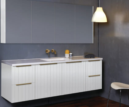 Metro Groove 1800 Cabinet In Gloss White. Shown With Elite Vanity Top And Paris Shaving Cabinet Above.jpg
