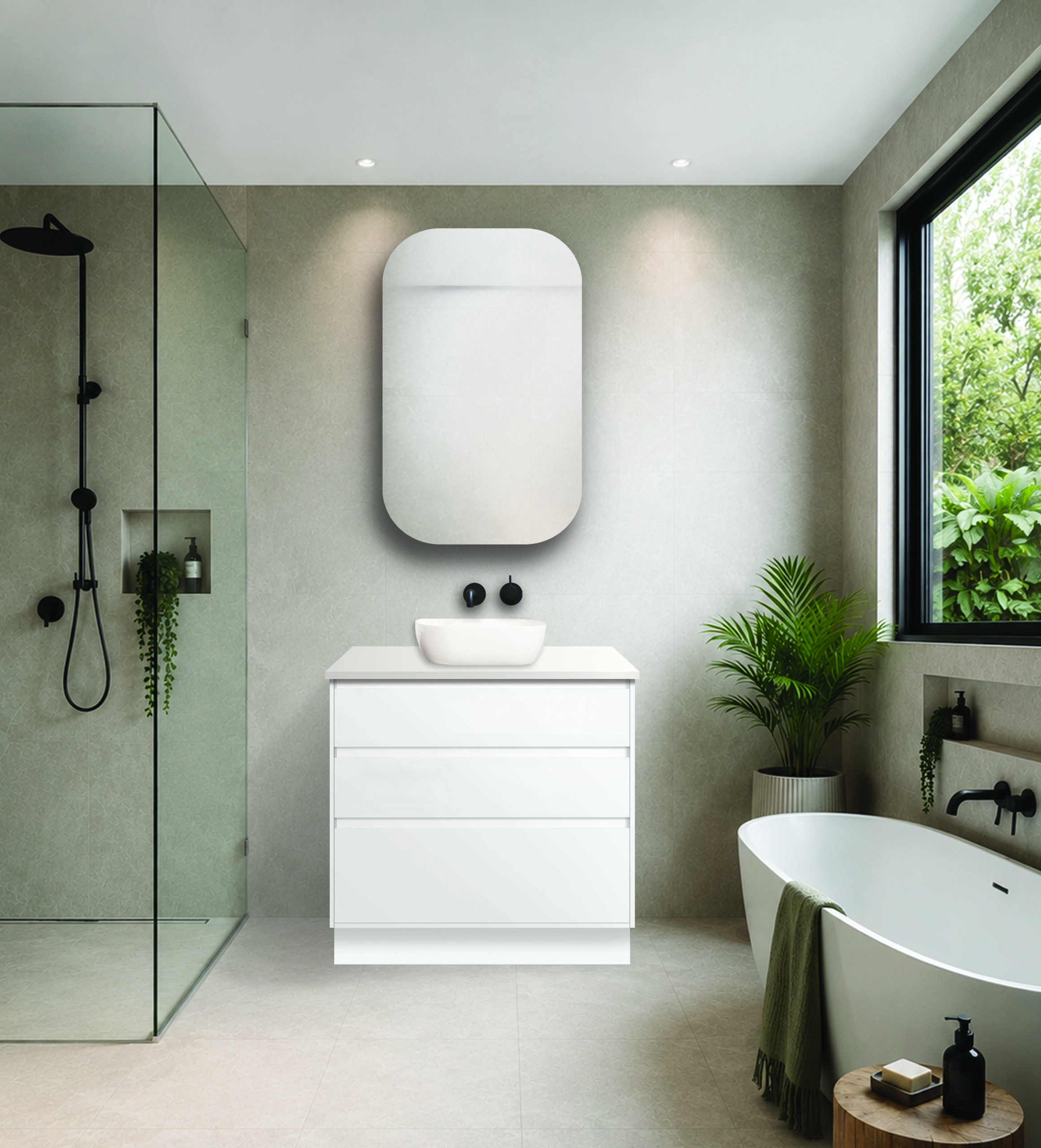Trinity 900 Floor White + Evostone Solid Surface Top